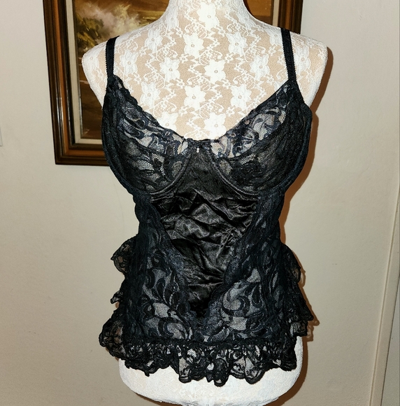 Vintage 1980s Black Satin & Lace Corset by Intimate Attitudes - Picture 1 of 14